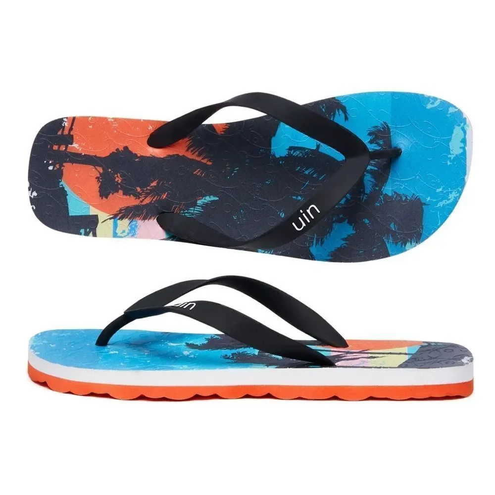 UIN Men's Flip Flops Summer Slippers Non Slip (Palm in Sunset 2 Blanes)
